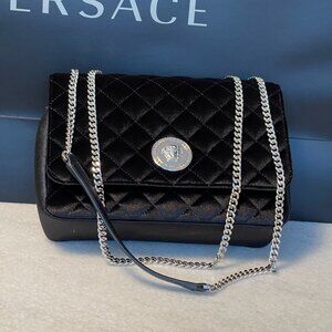 Versace La Medusa Quilted Velvet Clutch Crossbody On Chain BLACK, DBSI 159S